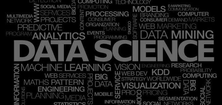 Data science word cloud highlighting analytics and machine learning