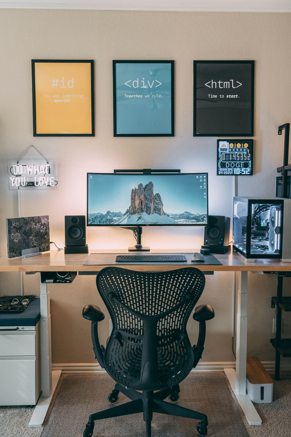 Developer workstation with a multi-monitor coding setup